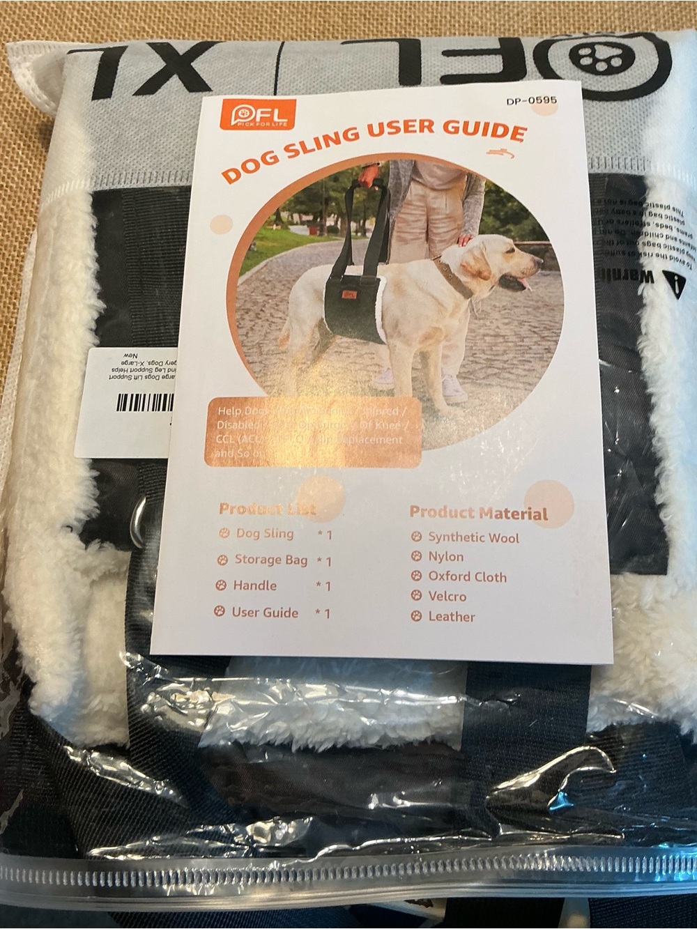 Dog Sling Support Harness - Black & White